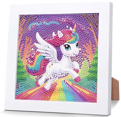 Mafenr Art Diamond Painting Kinder mit Rahmen, Cartoon Diamond Painting Kinder ab 4 6 8 10 Jahre, Diamant Painting Bilder für Geschenke und Familie Décor 18×18cm