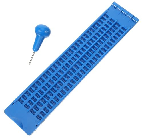 HAWILLOSCH 1set Lavagna Braille Portatile Punteruolo Per Scrittura Non Vedenti e Disabilità Visive Resistente Blu
