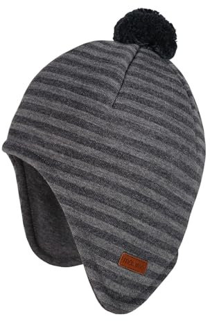maximo GOTS Mini-Mütze, Wollfleece Ohrenklappen, Pompon, Jersey KBA Made in Germany Wollfleece