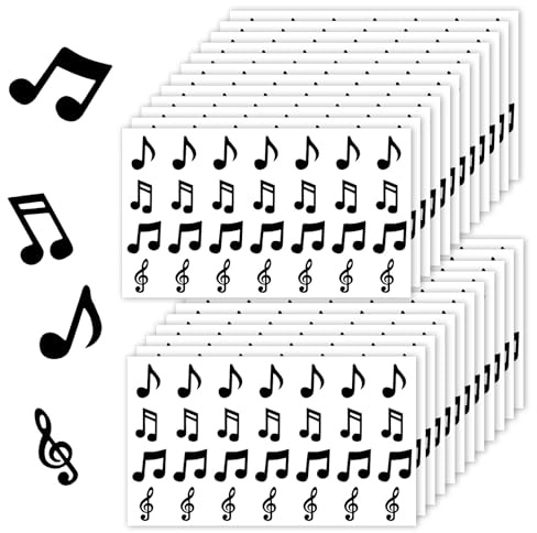 NQEUEPN Musiknoten Aufkleber, 4 Designs Wasserfeste Musiknotenaufkleber Selbstklebende Musiknotenaufkleber Perfekte Dekoration für Umschläge Notizbücher Grußkarten (Schwarz)