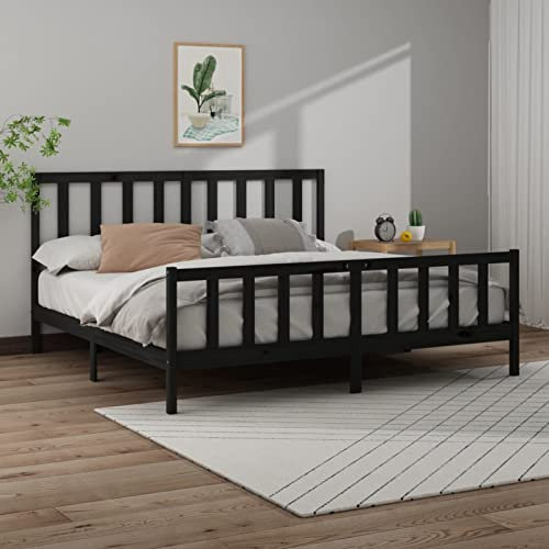 Iiaky Massivholzbett Bettgestell Bed Frame Bett Mit Bettkasten Hausbett Bett Massivholz Schwarz Kiefer 200x200 cm - 3106727