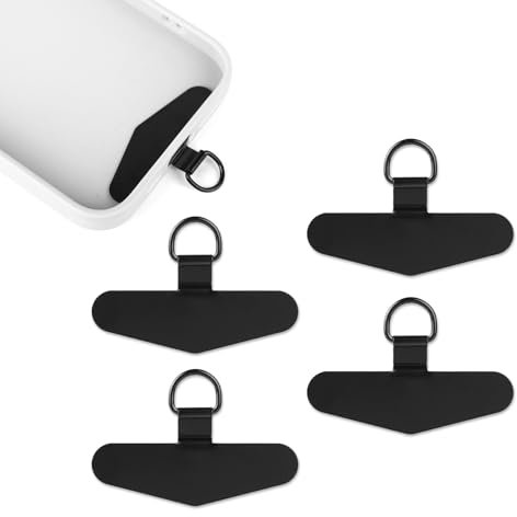 XIHIRCD 4pcs Phone Tether Tabs, Phone Lanyard Tag Phone Strap Connector Universal Metal Cell Phone Lanyard Patch Pad Charm Accessories for iPhone and Most Smartphones (Black)