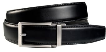 MONTI Herren Ledergürtel Echtleder STANFORD 3,5cm breit, Automatikschließe Stufenlos - black uni - Größe 105