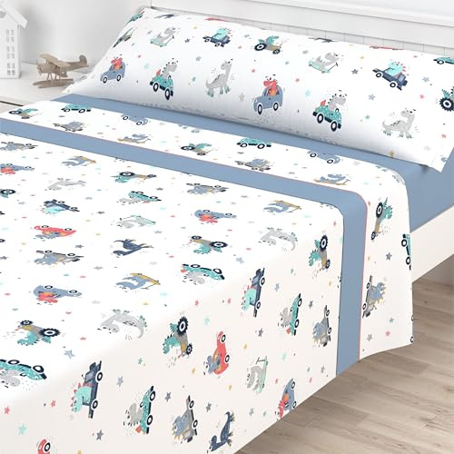 Liniva Home Juego de Sábanas Infantiles Algodón/Poliéster (Dinos, 90 cm)