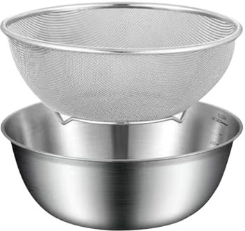 Colador de cocina, colador de malla, colador de alambre para cocina, juego de colador de alimentos de acero inoxidable con lavabo, resistente al óxido y ahorra espacio con diseño de pie, ideal para