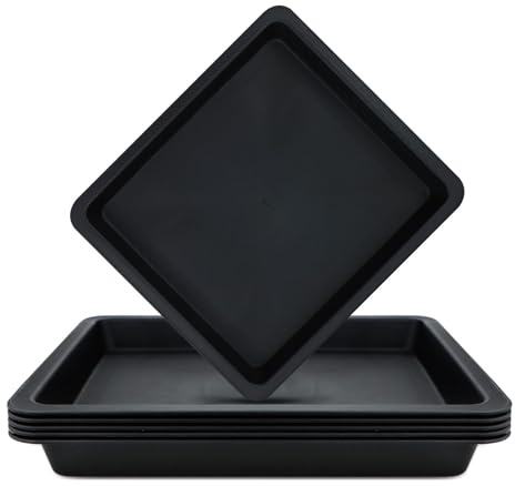 LIKOSO 5 Pcs Square Plant Saucer, Heavy Duty Black Plastic Plant Drip Trays for Indoor Outdoor Garden Flower Plants - 18 CM