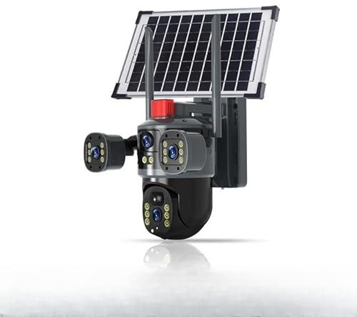 Telecamera a cupola solare a 360° a tripla lente, tre schermi per esterni a 360 ° di sorveglianza Pan & Tilt, telecamera di sicurezza impermeabile e di sicurezza wireless per esterni, audio a 2 vie