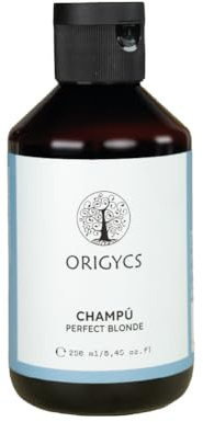 Origycs Champú Perfect Blonde 250ml - Neutraliza Amarillos e Ilumina Rubios y Canas | Con Uva, Salvia y Limón | Vegano y 92.3% Natural