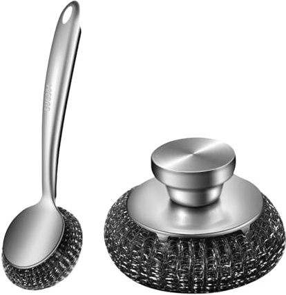 Juego de cepillo limpiador de platos de metal con mango ergonómico para hornos y herramientas de limpieza de estantes