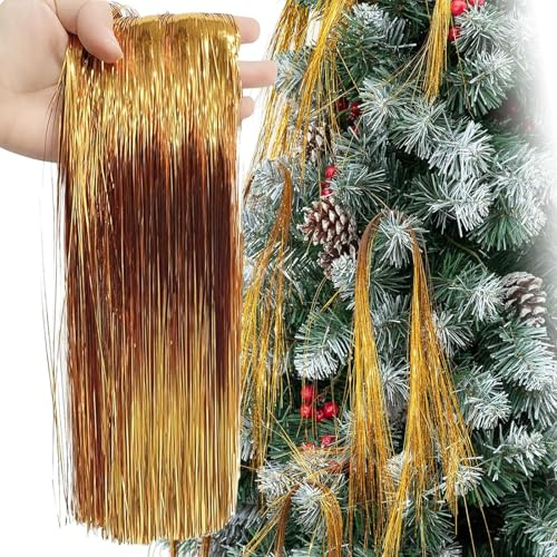 10000 Strands Christmas Tinsel Icicles,50cm Gold Aluminum Foil Tassel Christmas Tree Decoration Tinsel Foil Fringe Garland Angel Hair Tinsel Lametta for Holiday New Year,Birthday Party Supplies