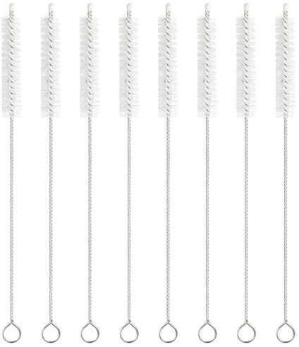 8 Stück Strohhalm Bürste Flaschenreiniger Bürste19cm – Reinigungspinsel, Rohrbürste aus Nylon mit Edelstahlgriff, Mini Bürste, Eckreinigungsbürste Ideal für Kaffeemaschine, Teekanne Düse, Flaschen