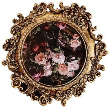yanwuwa Eleganter Barock-Bilderrahmen aus Kunstharz mit antikem Design, rund, goldenes Vintage-Bild, Wandbehang oder Desktop-Vintage-Bild