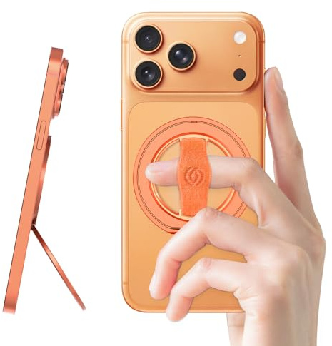 EWA MagOne 3rd Gen [Compatible with MagSafe] Phone Grip Stand with Finger Strap, Removable Magnetic Ring Holder Kickstand Loop, Only for iPhone 17, 16, 15, 14, 13 Pro/Max (Cosmic Orange)