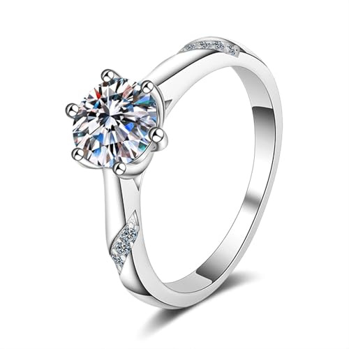 BWDHJLEY Ehering Damen, Hochzeitsringe Silber 925 Sterling Silber Weiß Runde Form Zirkonia Größe 60 (19.1) 6-Zackig
