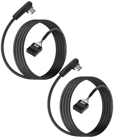 YANBORONSN USB 9 Pin Motherboard Header to USB C Adapter Cable,90 Degree USB C Male to Female 9 Pin Motherboard Braided Cable for Chassis Mo-therboard Graphics Card,（2 Pack,0.6M