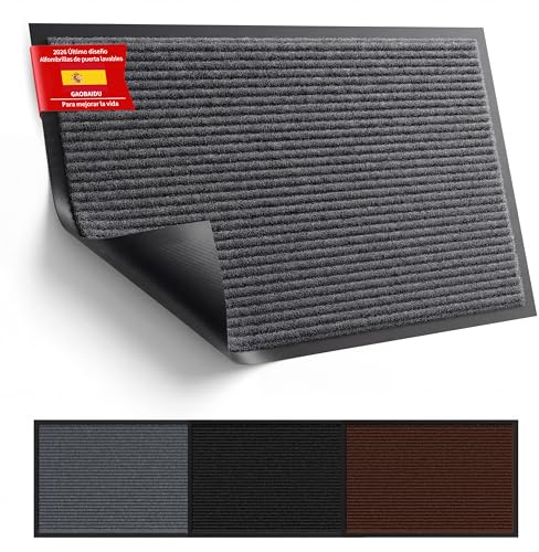 gaobaidu Felpudo Entrada，Alfombra Entrada Antideslizante, Felpudo de Entrada Absorbentes Lavable,Tapete Entrada para Puerta, Pasillo, Jardín, Interior y Exterior (Gris, 60x90cm)