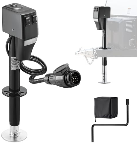 VEVOR Martinetto Elettrico per Rimorchio, capacità di 2268 kg, Cric Elettrico con Timone, Copertura Protettiva Impermeabile e Luce LED per Roulotte, Camper, Sollevamento da 230 a 686 mm