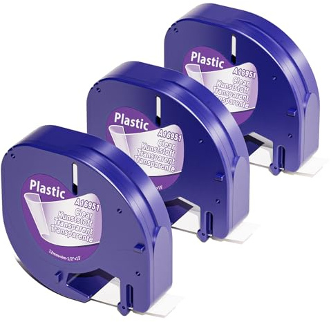 Aken 12267 Etikettenband Kompatibel mit Dymo Letratag Transparent 12mm x 4m | Kompatibel mit Dymo LetraTag LT-100H LT-100T LT-110T 200B XR, Schwarz auf Klar
