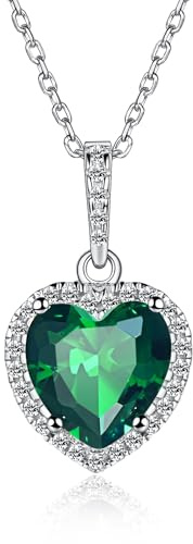 ChicSilver Herzkette Silber 925 Kette Damenkette mit Zirkonia 12 Monate Geburtstagsserie Birthstone Fashion Freunschaft Halskette mit Schmuckbox