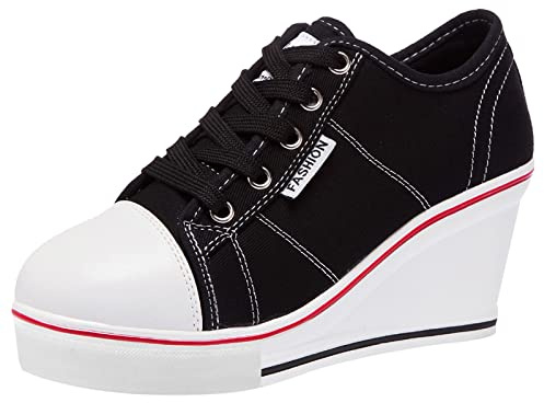 ANUFER Mujer Tacón de Cuña con Cordones Lona Zapatos Deportivos Alpargatas