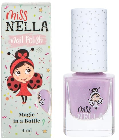Miss Nella BUTTERFLY WINGS- Esmalte de uñas especial lila con brillantina para niños, con fórmula despegable, a base de agua y sin olor