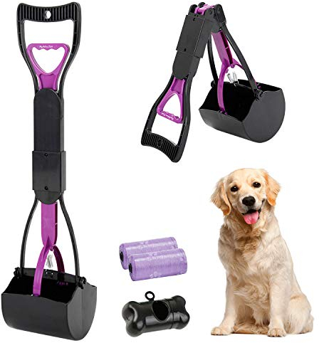 HyAdierTech Hundbajsplockare med långt handtag, 61 cm (24 tum), vikbar, bärbar, med solida tänder, plockar upp ditt husdjurs avföring utomhus/inomhus, perfekt för katt- och hundbajs