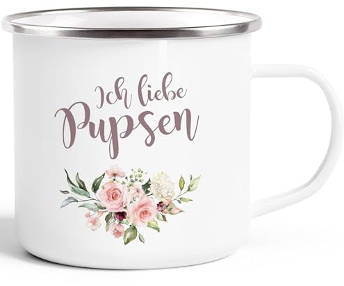 MoonWorks Ich liebe Pupsen Emaille Tasse Becher Kaffeetasse Weiss-metall Emailletasse