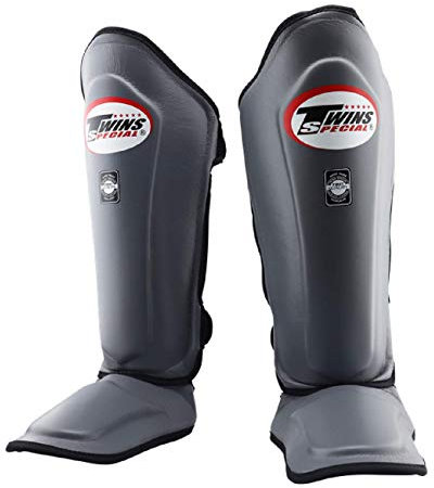 Twins Special Muay Thai Schienbeinschoner mit Knieschutz für Muay Thai Kickboxen MMA K1 Medium Grey SGL10