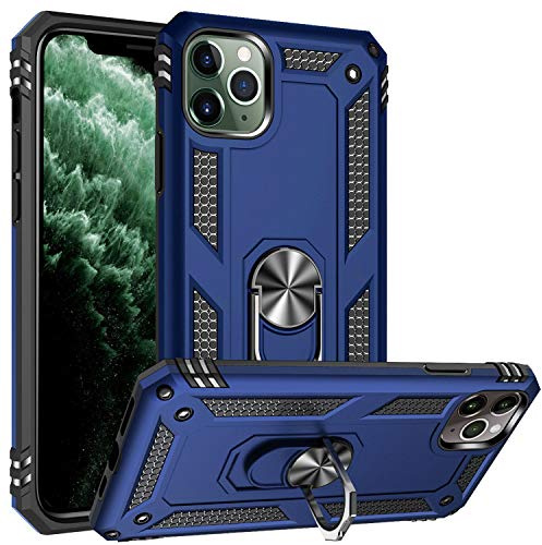 Fetrim Hülle Kompatibel für iPhone 11 Pro, doppellagig stoßfest Schutzhülle mit Drehring Ständer für Apple iPhone 11 PRO Navy blau