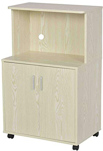 HOMCOM Meuble de Rangement Moderne pour Micro-Ondes, Buffet avec Armoire, roulettes verrouillables, étagère pour Salon, Salle à Manger, Couleur chêne