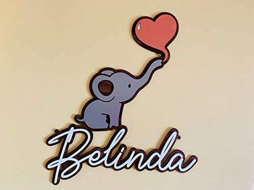 Namensschild Elefant & Herz, personalisiert für Baby und Kind, Türschild, Holz Schild, Kinderzimmer, Wanddeko, Individueller, Baby-Name, Geschenk für Mädchen, Babyzimmer Deko, Wandschild, Kindernamen