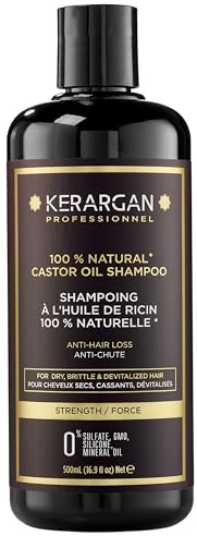 Kerargan - Anti-Haarausfall Shampoo mit Rizinusöl - Stärkt & Fördert das Wachstum - Trockenes und Brüchiges Haar - Angereichert mit Keratin, Arganöl, Aloe Vera - Ohne Sulfate, GVO, Silikone - 500ml