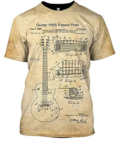 BBYOUTH Musik T-Shirts Für Männer Vintage Gitarre 1955 Hip Hop Sänger 3D Print Lustige Harajuku Musical Piano Kurzarm Konzert Streetwear,Guitar 1955,XL