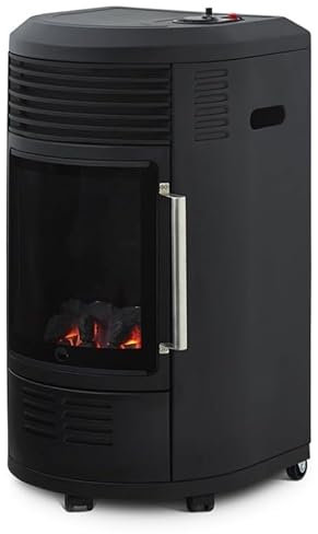 FAVEX - Chauffage d'appoint à gaz Volga - Intérieur - Infrableu effet feu de cheminée - 6 puissances de chauffe Thermostat - Jusqu'à 40 m² - Noir