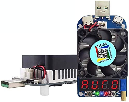 asizi Probador de carga electrónico Módulo de resistencia de carga USB Disparador QC2.0 QC3.0 35W 0.25-5A HD35 Interfaz USB Descarga Control de temperatura