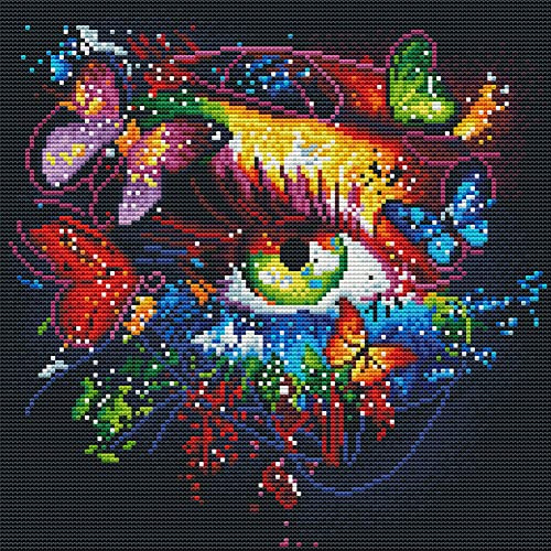 Awesocrafts Kreuzstich Stickpackungen Vorgedruckt Auge und Schmetterling Bunte Schmetterlinge Bilder Vorlagen Sticken Set Vorgedruckt 11CT 3 Stränge