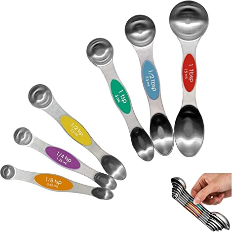 Meiyijia cuillères à mesurer en Acier Inoxydable empilables cuillères à Soupe pour mesurer Les ingrédients secs et liquides (Lot de 6 rangements magnétiques)