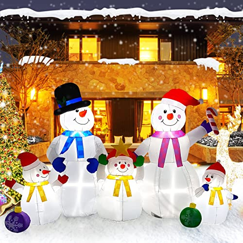 EBANKU Decorazioni gonfiabili natalizie da 6 piedi con LED incorporati, pupazzo di neve enorme di Natale all'aperto una famiglia di cinque persone carine decorazioni per feste X-mas per interni