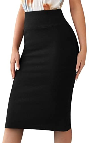 Sweet Hearts Jupe Crayon Extensible Basique pour Femme - Taille Standard et Grande - Jupe Moulante en Nylon sous Le Genou - Fabriquée aux États-Unis, Noir, Taille M
