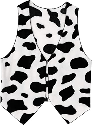 FEESHOW Men's Cow Print Vest Festival Halloween Hippie Costume Sleeveless Waistcoat Cowboy Outfits Black S