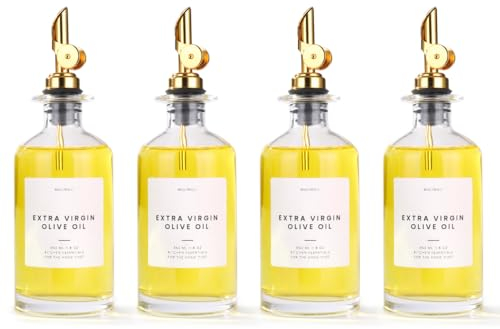 Molimoli Aceitera dispensador de Aceite y Vinagre para Cocina, Vertedor Automático, Botellas de Cristal Finas para Cocina | Set de 4 - Oro