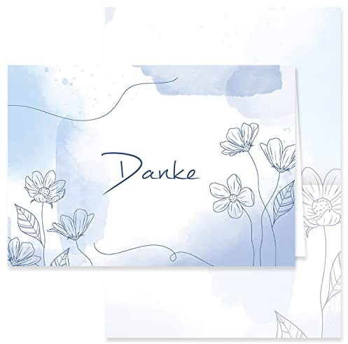 10 Danksagungskarten mit Umschlag Danke Dankeskarte Klappkarten Dankeschön Hochzeit Feier Jubiläum Feude Trauer Trauerkarten Danksagungskarte Anteilnahme Geschäftlich stilvoll Blau Aquarell