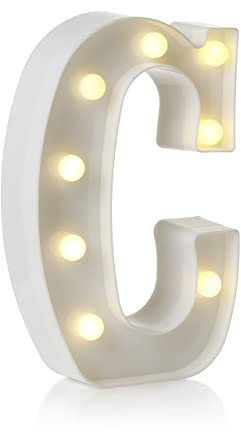 Auraglow LED Leuchtschild Buchstabe C, Batteriebetriebene Partydeko | Warmweiß Acryl Design, Wandmontage oder freistehend, 4 Stunden Timer, für Geburtstag, Hochzeit und Feiern