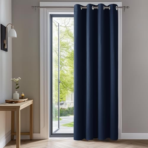Deconovo Verdunkelungsvorhang Hitzeschutz Thermovorhang mit Ösen Dunkelblau | 1 Stück, H175 x B140 cm, Ösenschal Vorhang, abdunkelnd, mit Sichtschutz, für Wohnzimmer und Schlafzimmer, Blackout Curtain