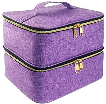 SANON Mallette de rangement pour vernis à ongles, double couche, pour 40 bouteilles de 15 ml, sac de transport portable à double couche, pour accessoires d'ongles et lampe UV, Violet, Fashion