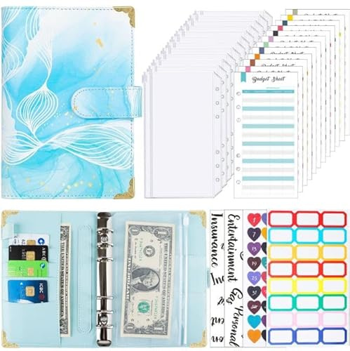 Tinte a6 Ringbinder Budget Buch Farbbilddruck Notizbuch Buch Sub Leder PU Hand Buch lose Blatt Ordner Handbuch Handbuch (Türkis)