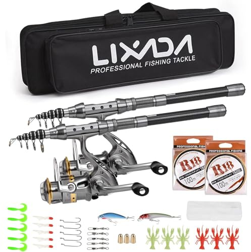 Lixada Fishing Rod Reel Combo with Carrier Bag 2PCS Rod and Reel Telescopic Fishing Accessories for Sea Fishing River 1.5/1.8/2.1/2.4m
