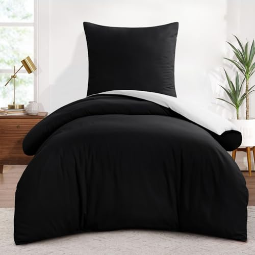 Aisbo Bettwäsche 155x220 2teilig Schwarz Weiß - Bettwäsche Sets 1 Bettbezug 155x220 cm + 1 Kissenbezug 80x80 cm, ÖKO-TEX Wendebettwäsche Weich Mikrofaser mit Reißverschluss