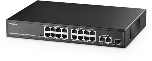 Binardat 19 Port POE Switch, 16 POE+ Ports 100Mbps, 2 Gigabit Uplink, 1 Gigabit SFP, IEEE802.3af/at, 300W Internal Power Supply, Metal Case Unmanaged Plug and Play