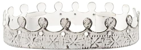matches21 Schöner Kerzenständer Krone aus Metall im Vintage Stil - Kerzenhalter für 2 Kerzen in weiß als Wohnzimmer Deko - Stabkerzenhalter Adventskranz 16 x 9 x 3 cm